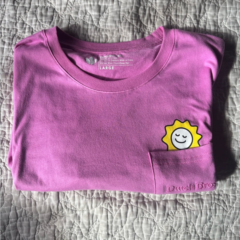 Dutch Bros Pink T-Shirt with Sun Design